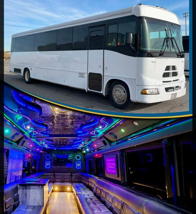 32–34 passenger party bus exterior and LED-lit interior