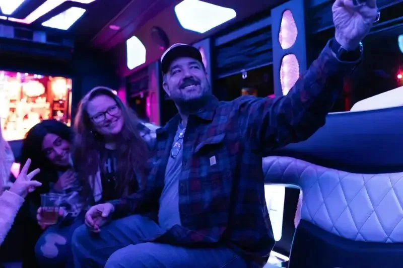 Party bus interior with ambient LED lighting